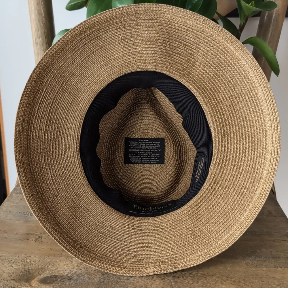 NWOT Eric Javits Phoenix Fedora Hat Natural Black UPF 50+ Sun Protection - Picture 12 of 15